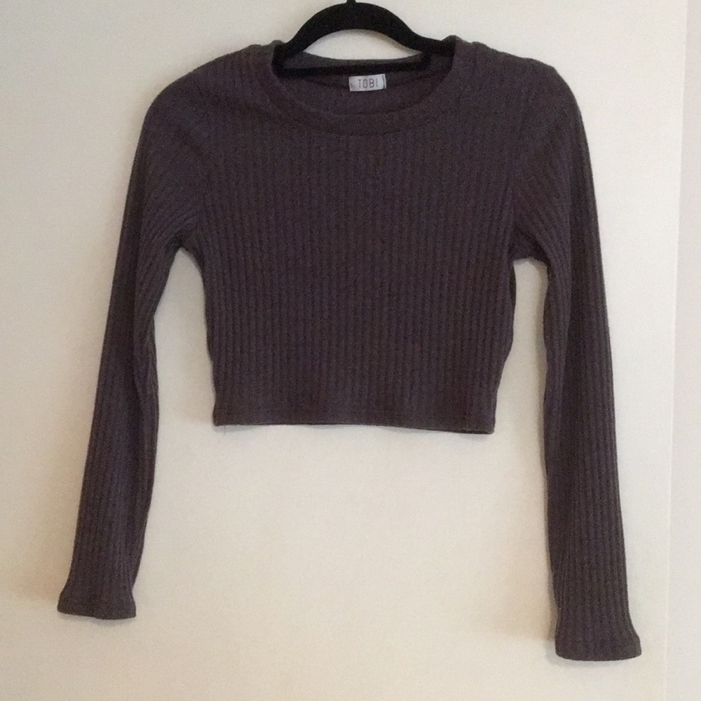 Tobi moss brown long sleeve cowl neck crop top